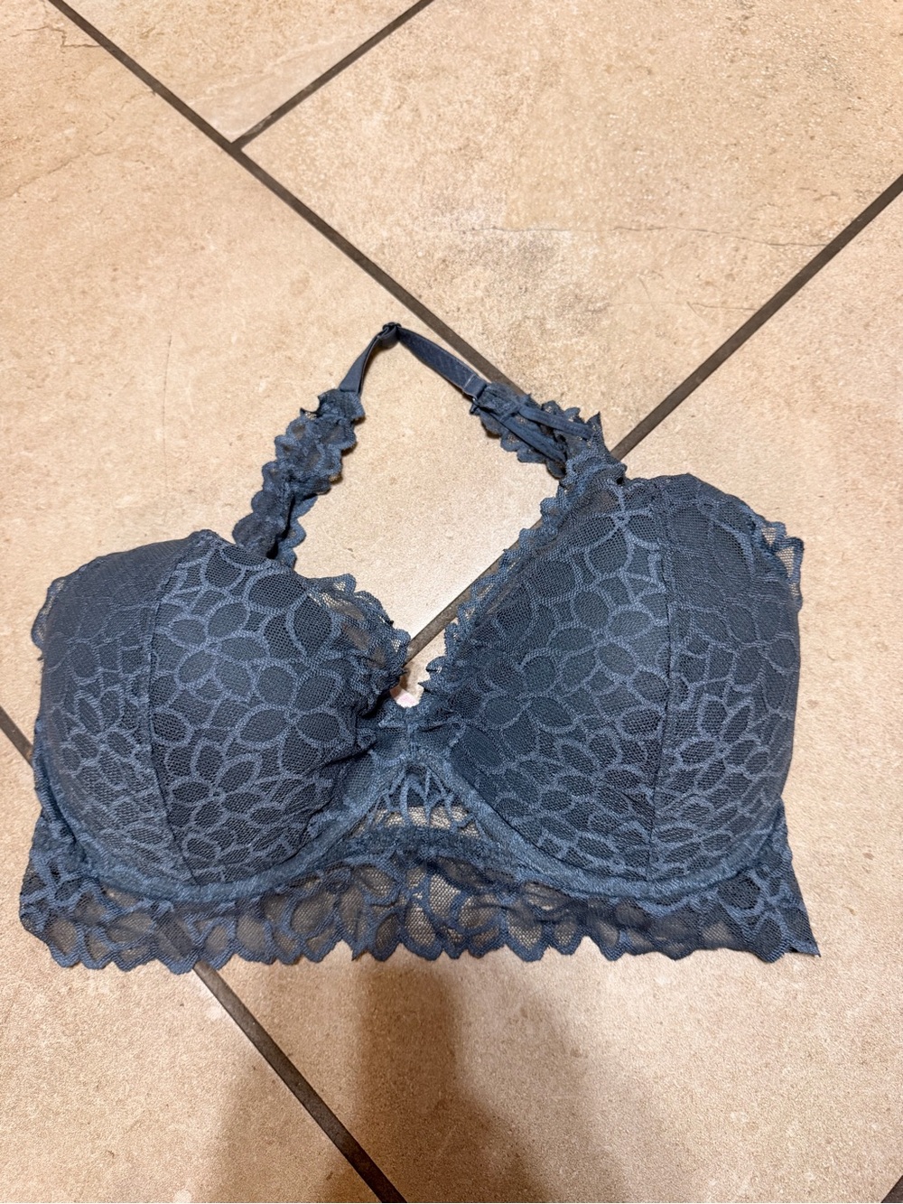 Victoria's Secret Lace Longline Bra in Charcoal